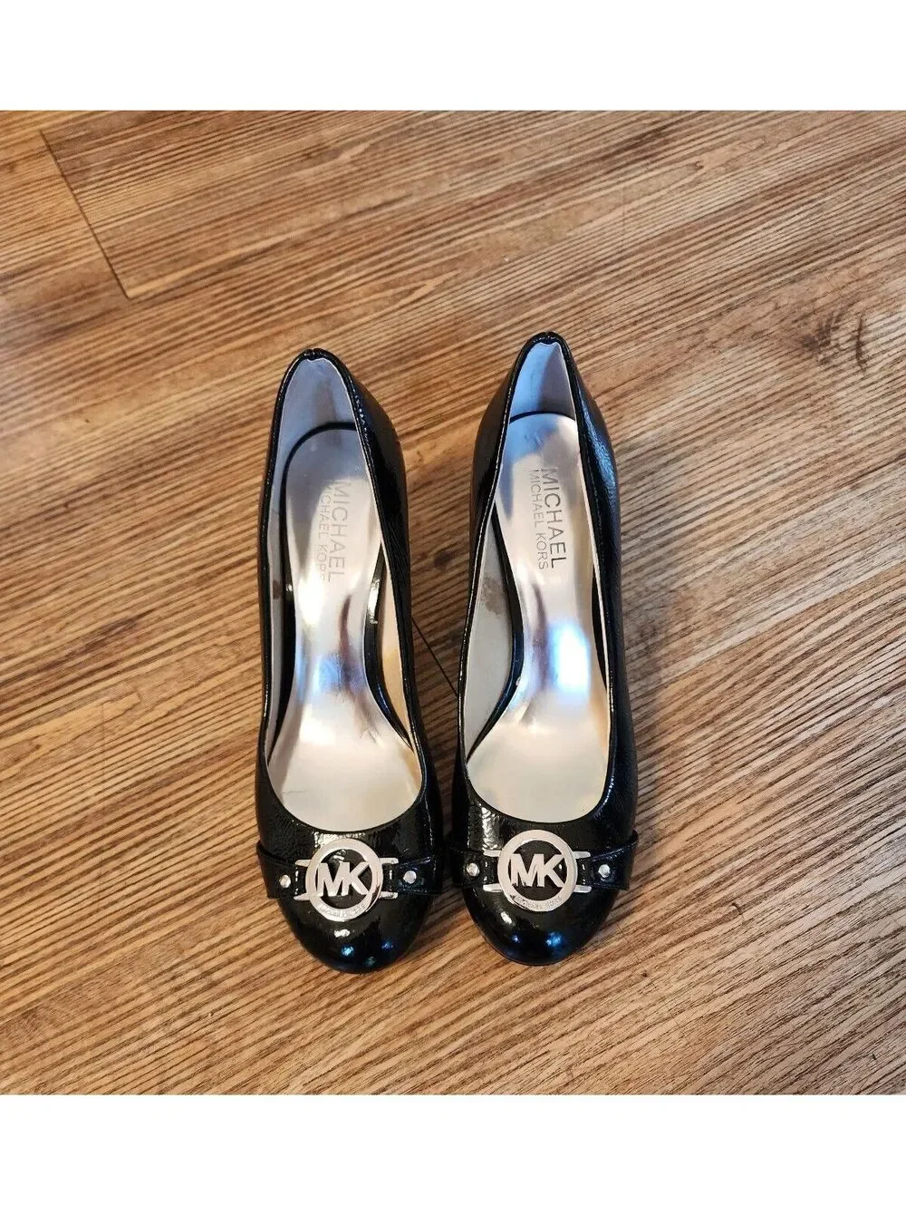 Michael Kors Black Patent Leather Heels with MK Logo Size 8M